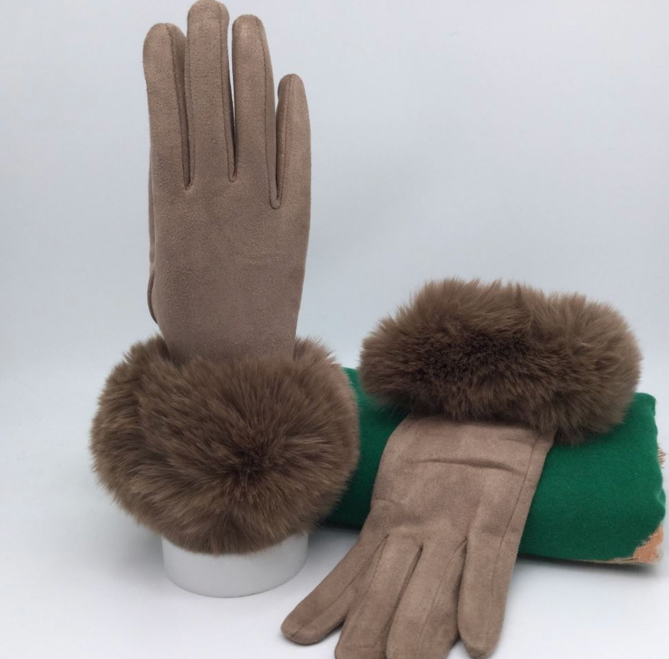 Suede Fur Cuff Gloves