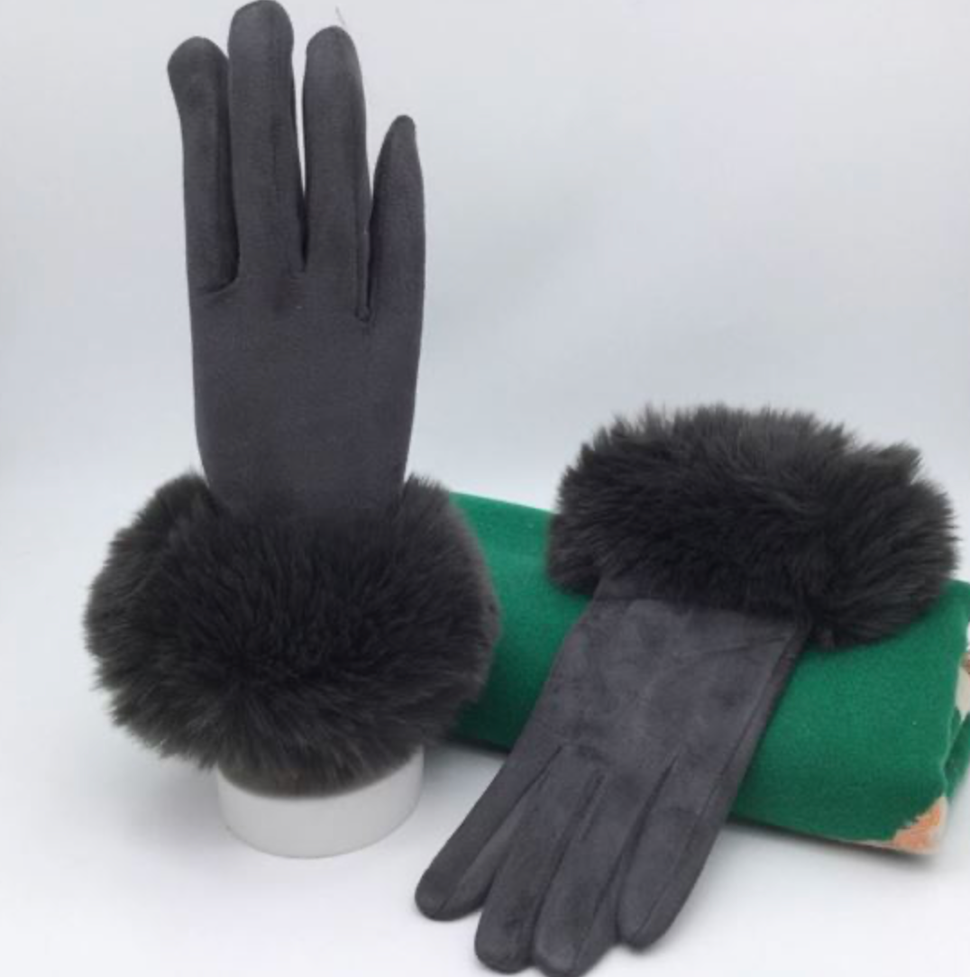Suede Fur Cuff Gloves