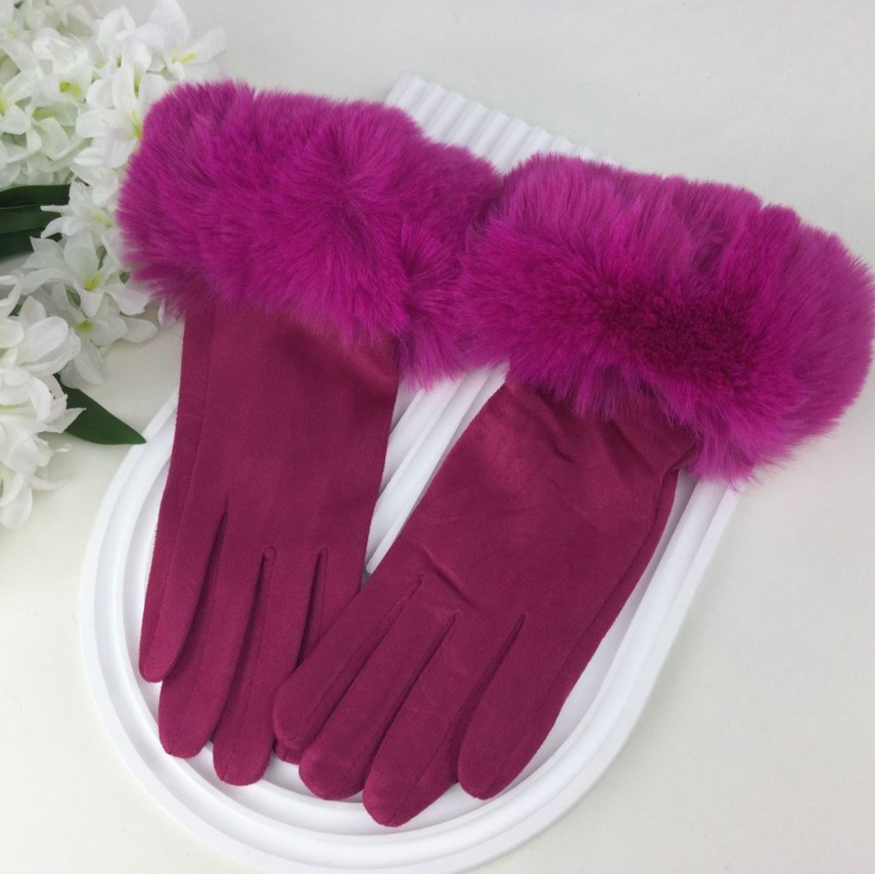 Suede Fur Cuff Gloves