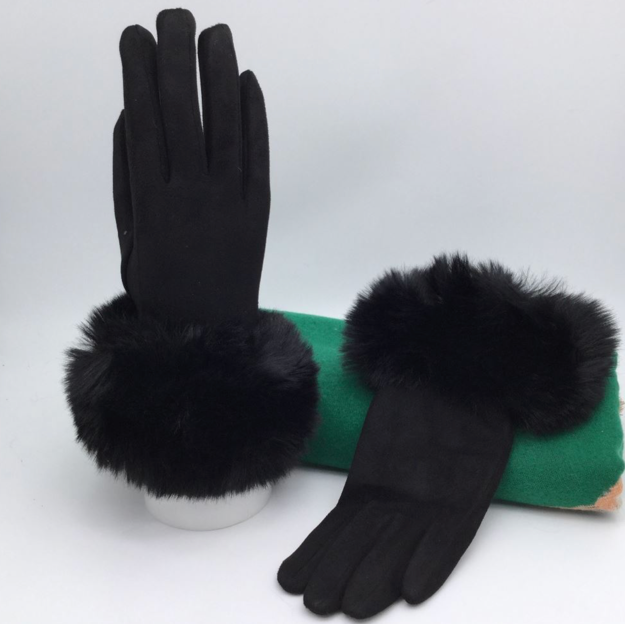 Suede Fur Cuff Gloves