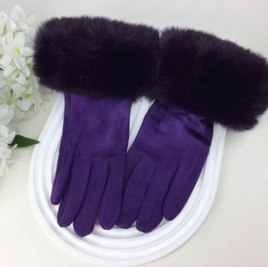 Suede Fur Cuff Gloves