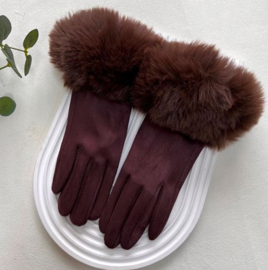Suede Fur Cuff Gloves