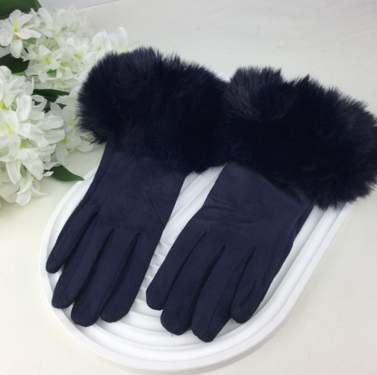 Suede Fur Cuff Gloves