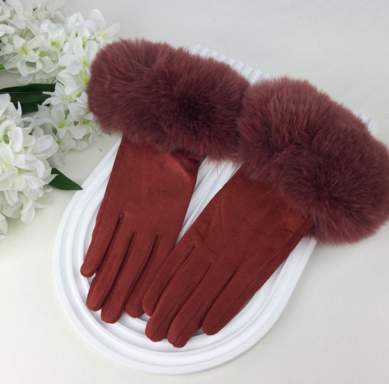 Suede Fur Cuff Gloves
