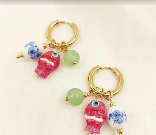 Fish Bead Pendant Earrings