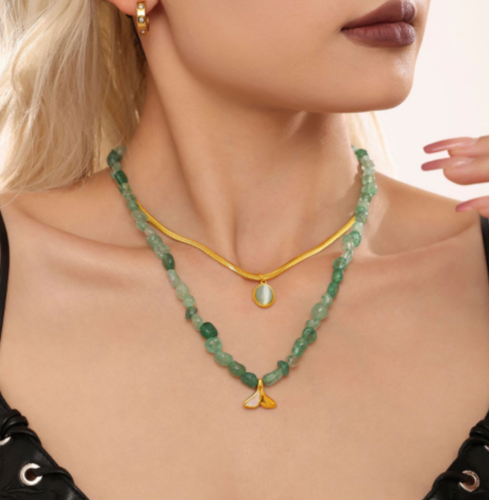 Green Oval Drop Necklace