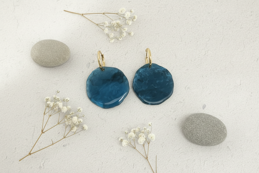 Blue Resin Circle Earrings