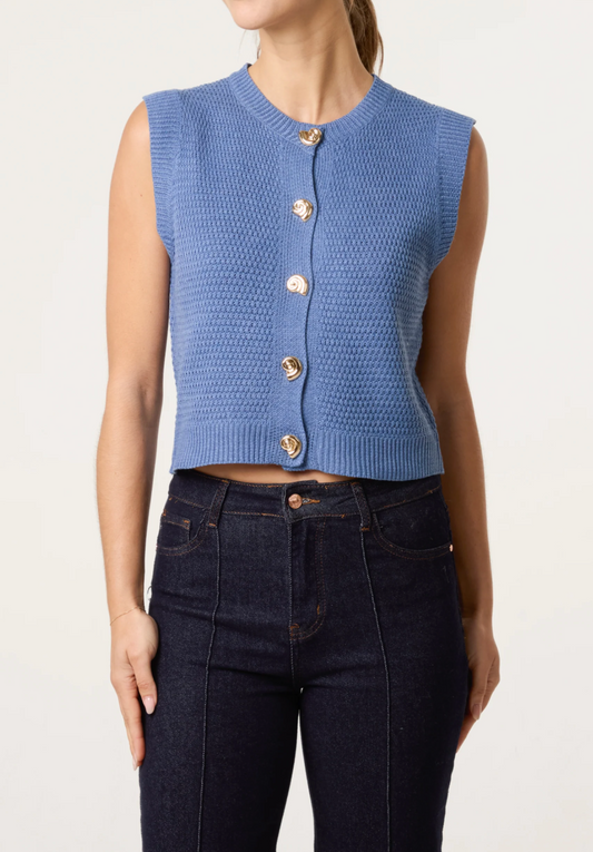 Shell Button Waffle Vest