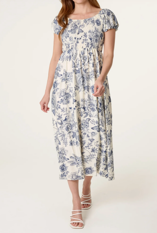 Butterfly Shirred Dress