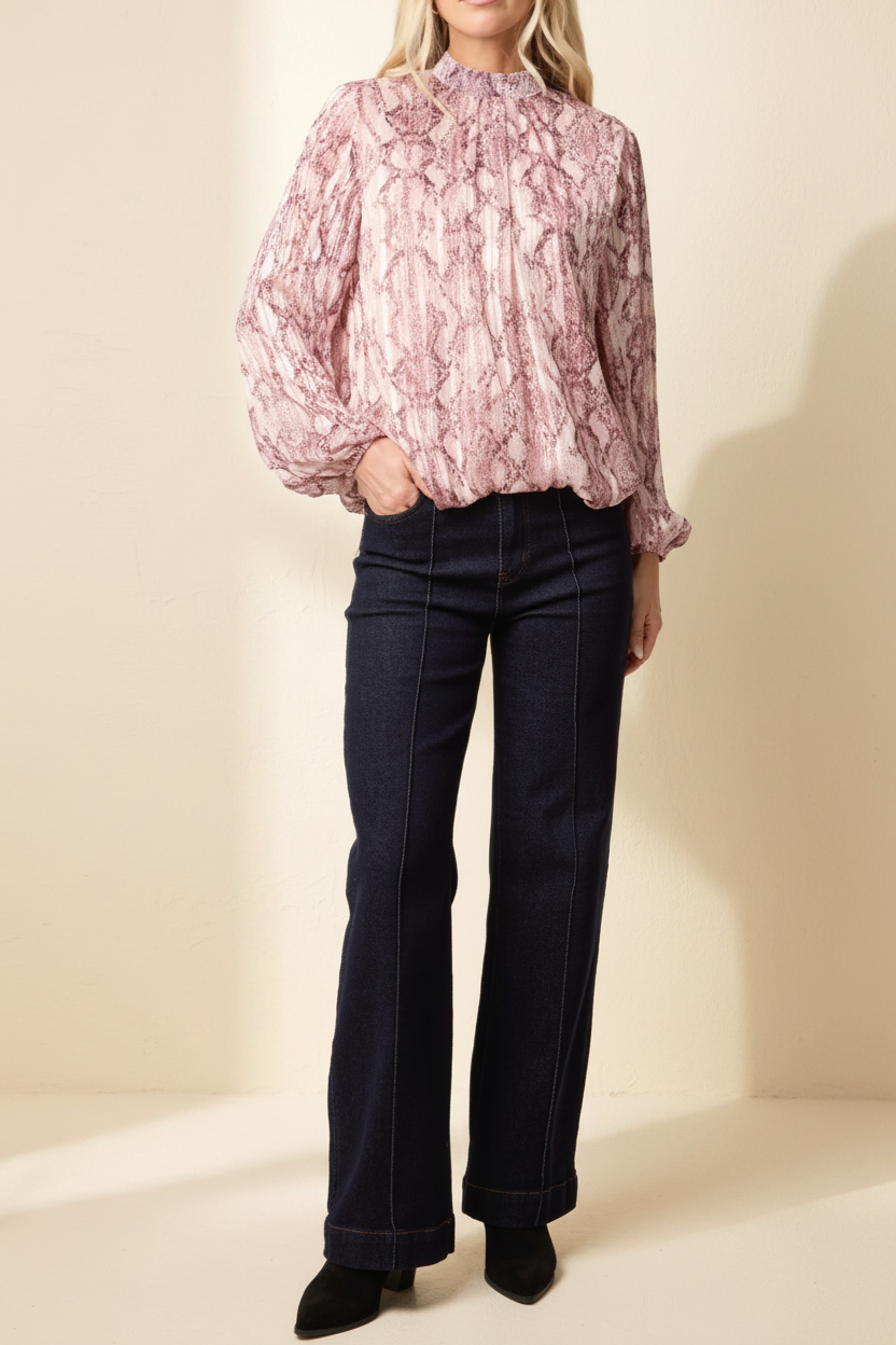 Rhinestone Snake Puff Blouse