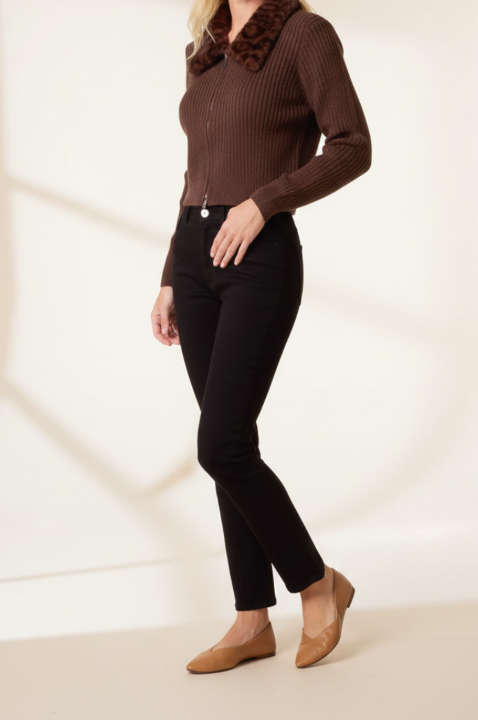 Leopard Collar Zip Up