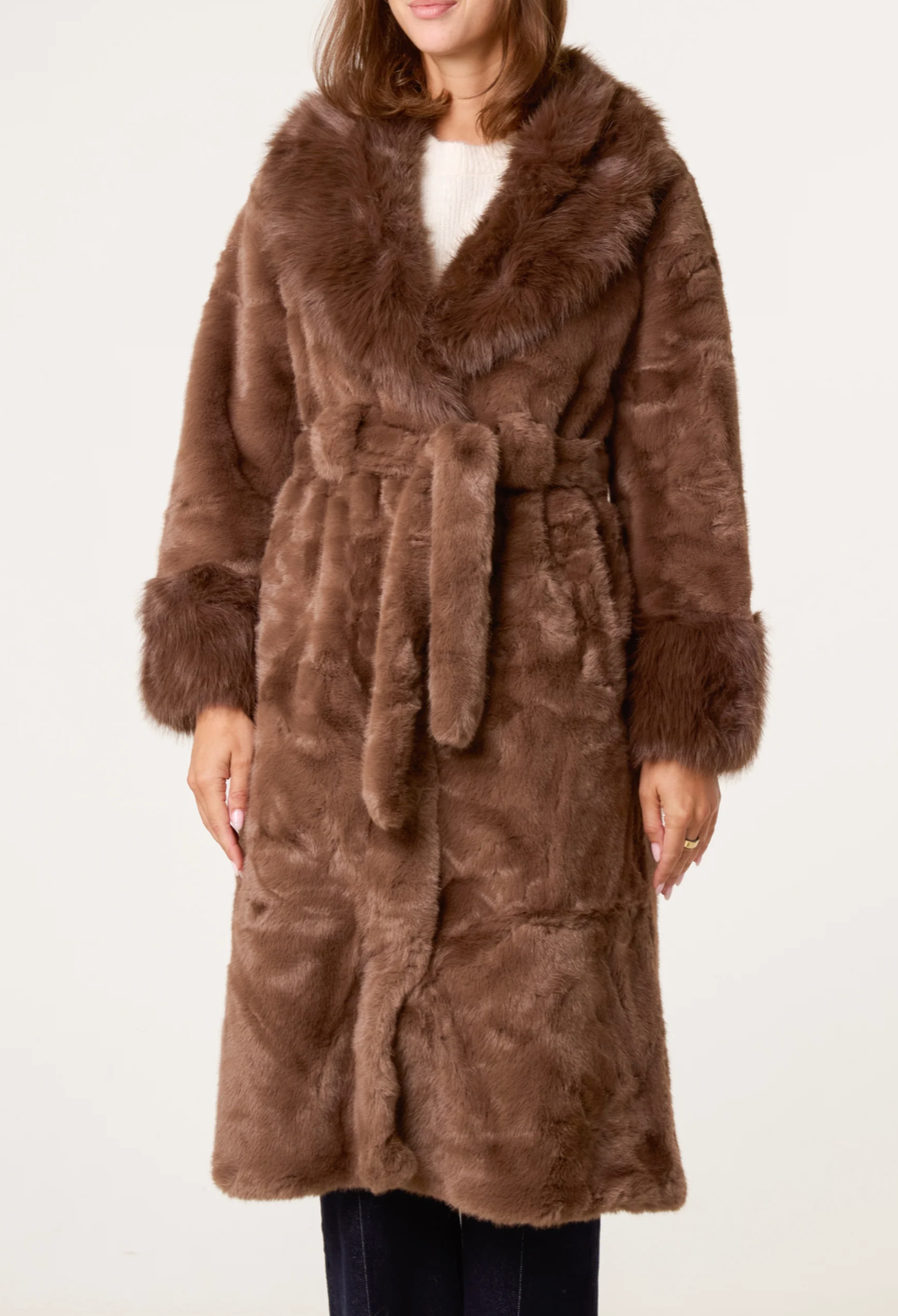 Faux Fur Belted Coat