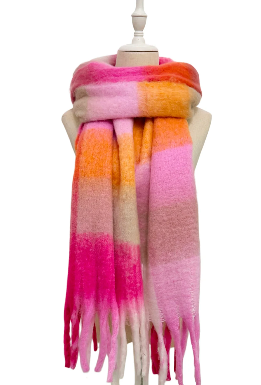 Cosy Check Chunky Tassel Scarf