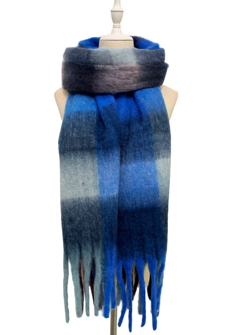 Cosy Check Chunky Tassel Scarf