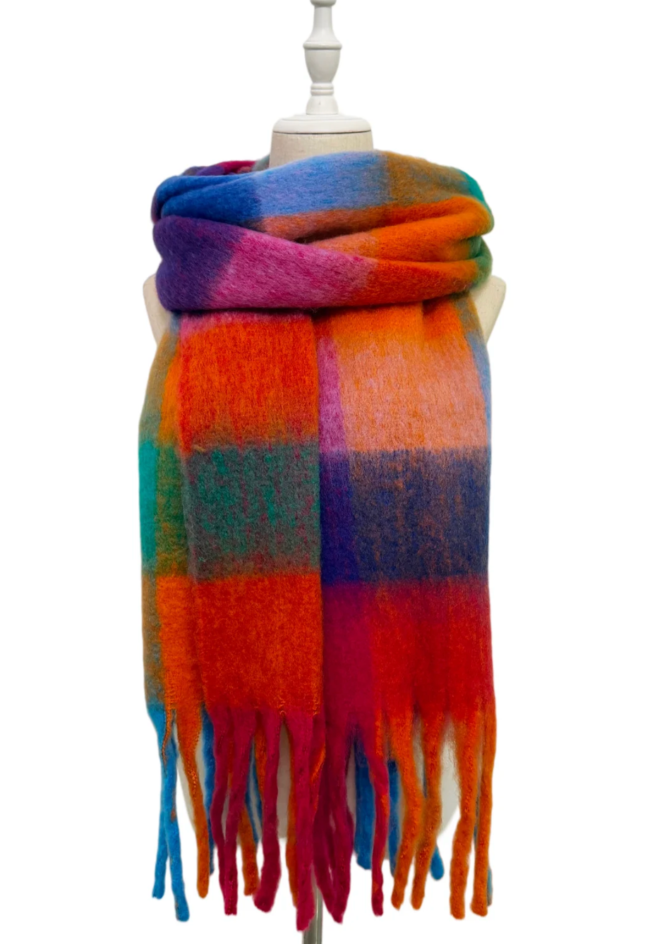 Cosy Check Chunky Tassel Scarf