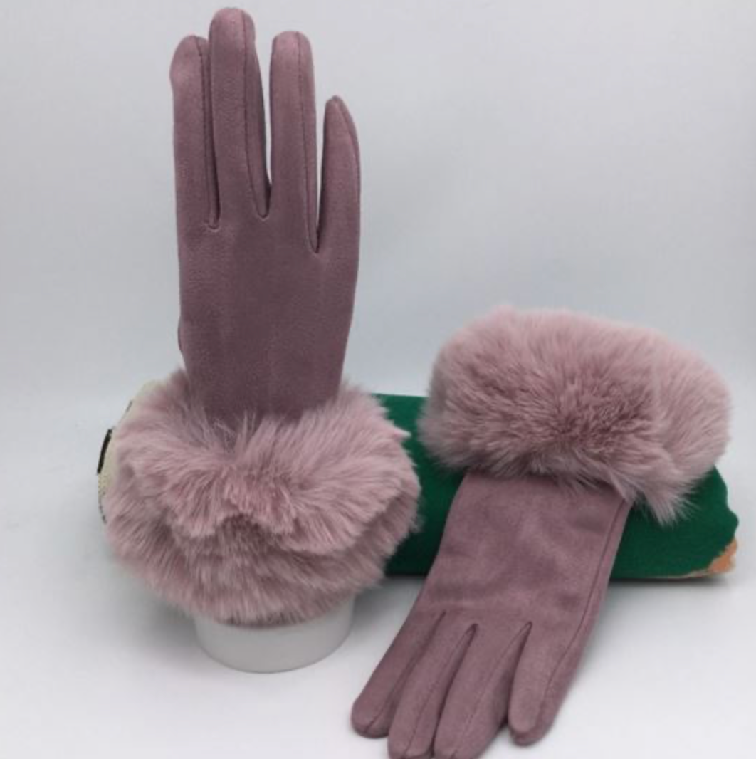 Suede Fur Cuff Gloves