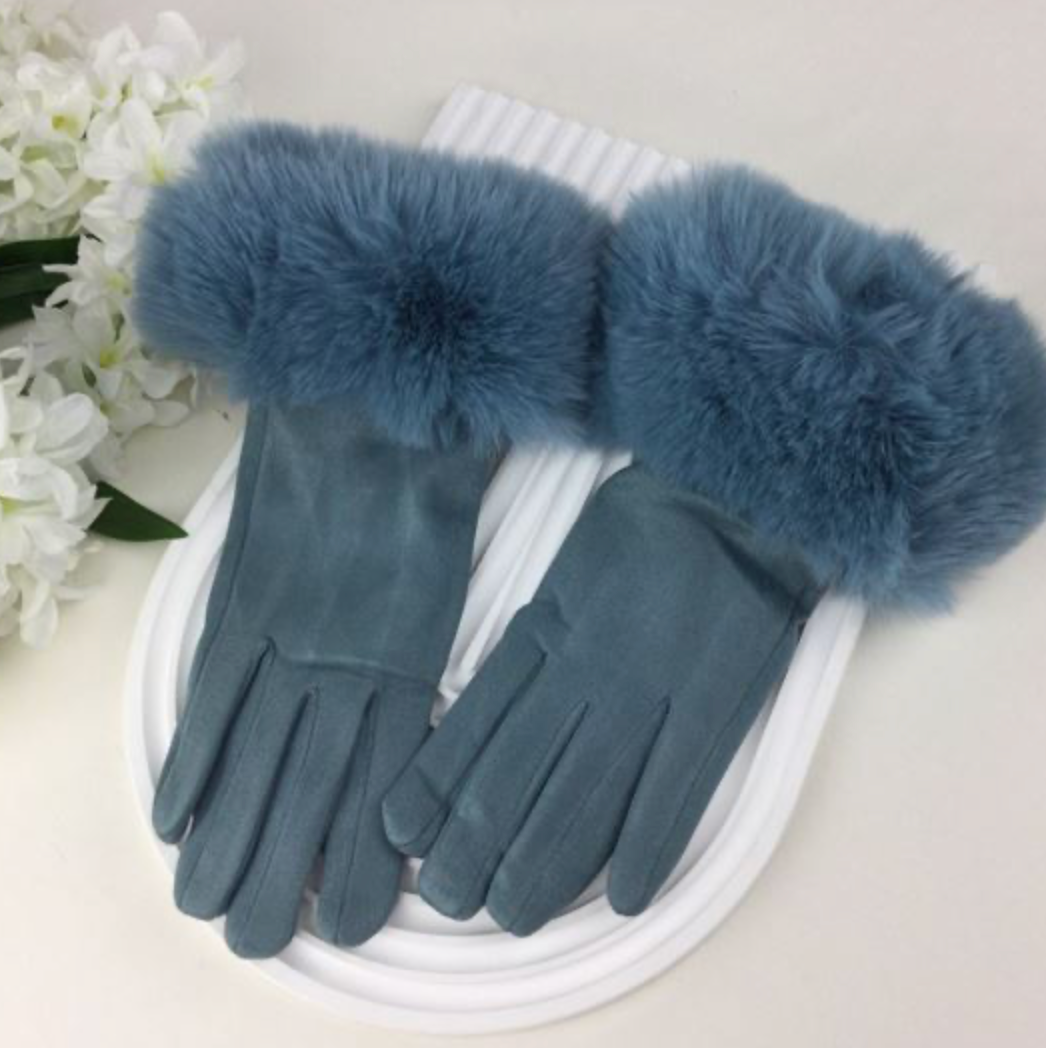 Suede Fur Cuff Gloves
