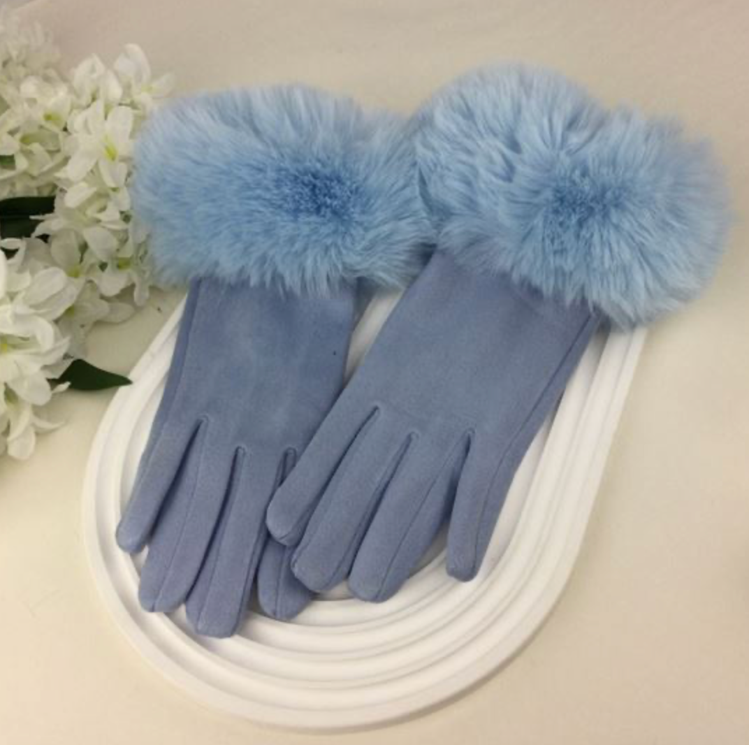 Suede Fur Cuff Gloves