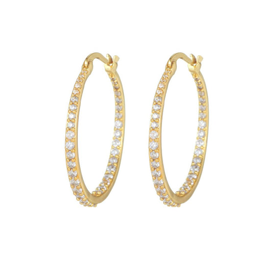 CZ inset hoop in gold