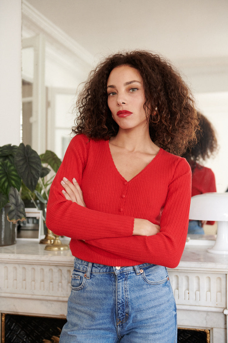 Rouge Cotton V Neck Top