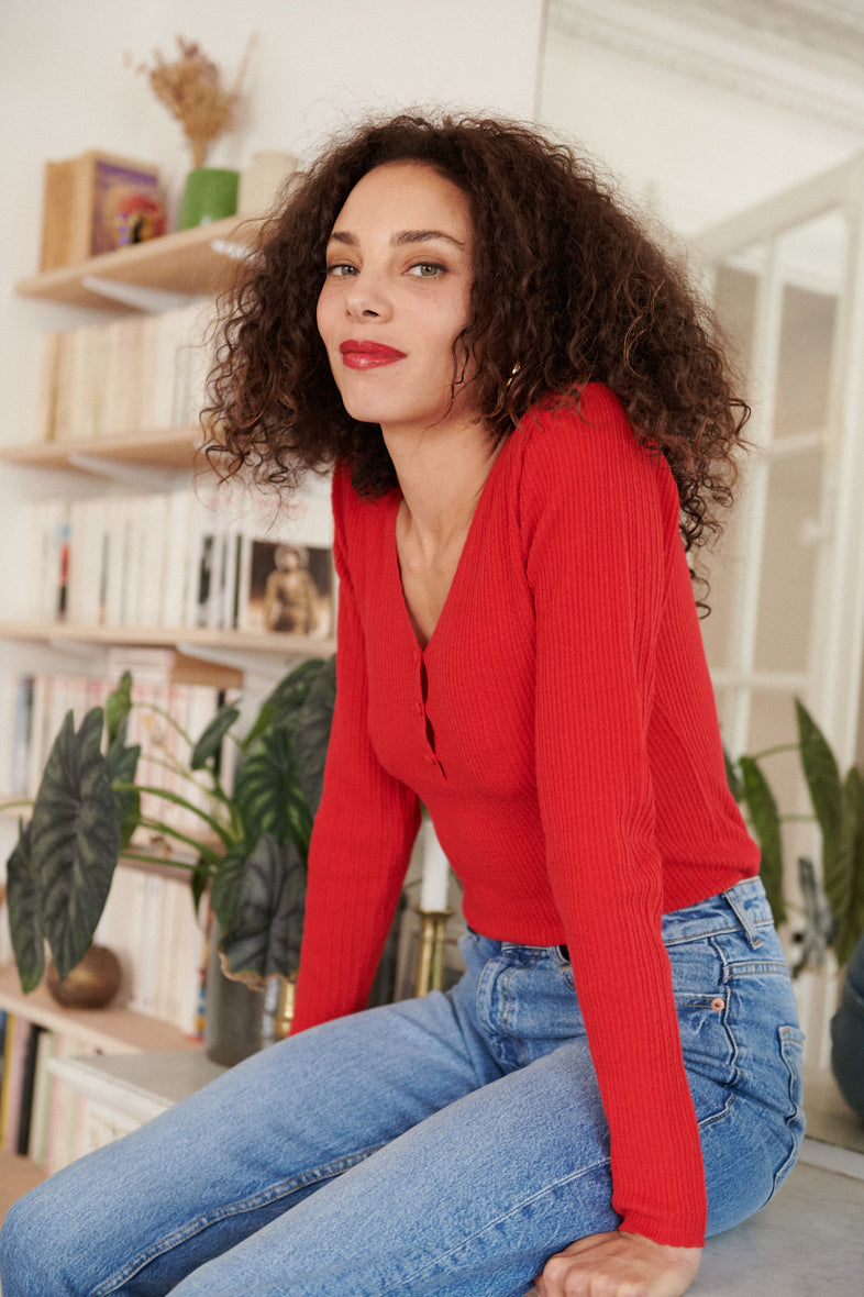 Rouge Cotton V Neck Top