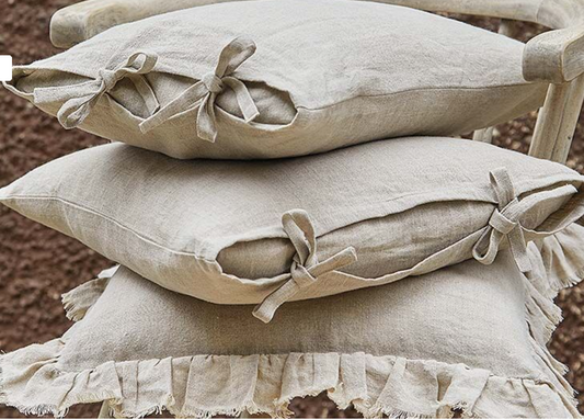 Natural Pure Linen Ruffle Cushion